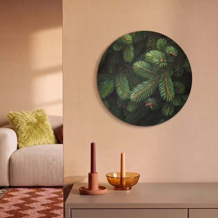 Akoestisch schilderij rond - Sparrentakken - Knoppen - Naalden - Groen — 2