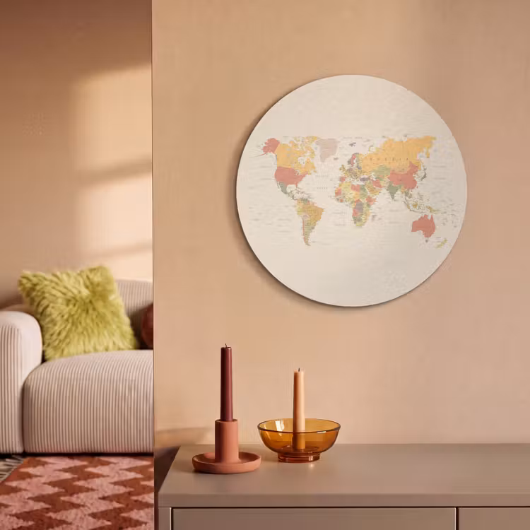 Akoestisch schilderij rond - Wereldkaart - Realistisch - Beige — 2