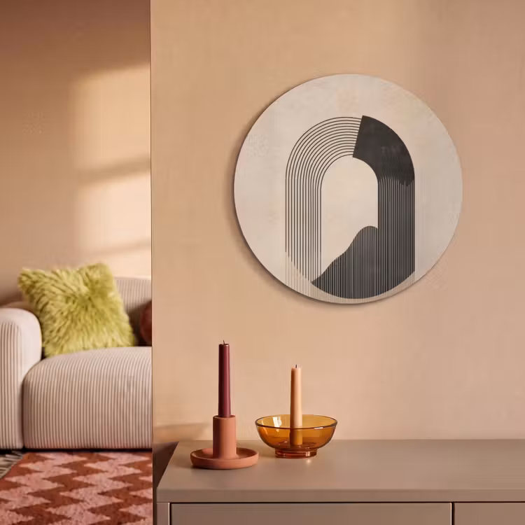 Akoestisch schilderij rond - Grafisch gebogen motief - Beige — 2