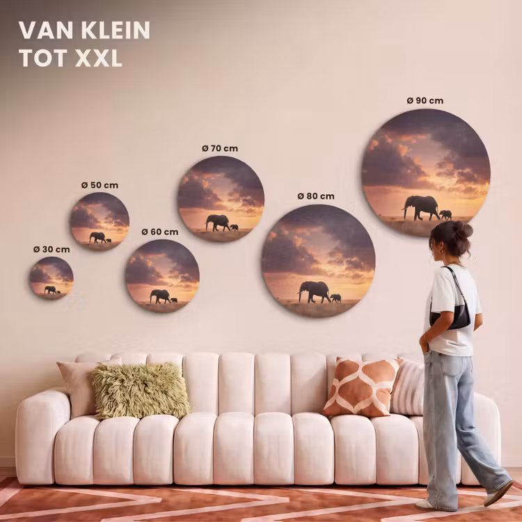 Akoestisch schilderij rond - Olifanten - Grasland - Zonsondergang — 7