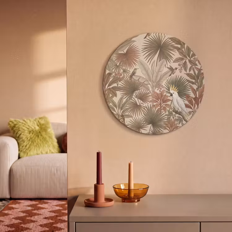 Akoestisch schilderij rond - Tropisch - Vogels - Beige — 2
