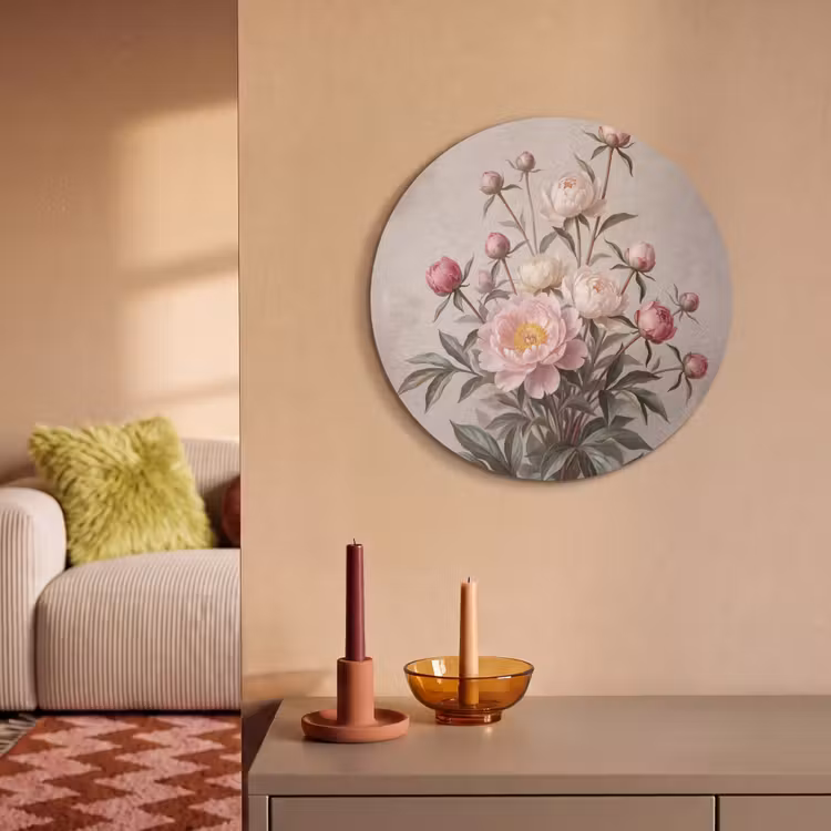 Akoestisch schilderij rond - Pioenrozen - Boeket - Roze — 2