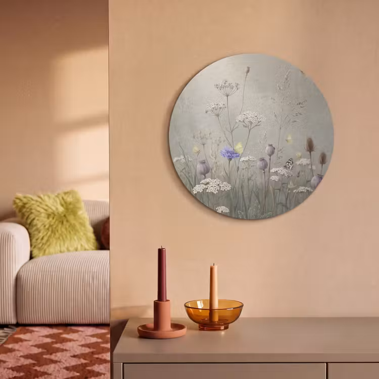 Akoestisch schilderij rond - Vlinders - Wildbloemen - Illustratie - Kleurrijk — 2