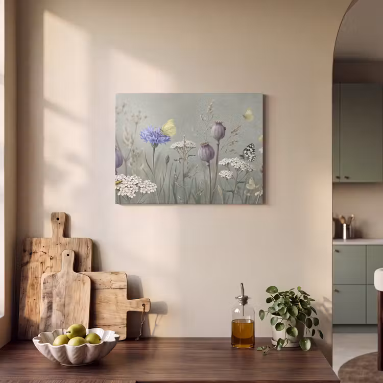 Akoestisch schilderij - Vlinders - Wildbloemen - Illustratie - Kleurrijk — 4