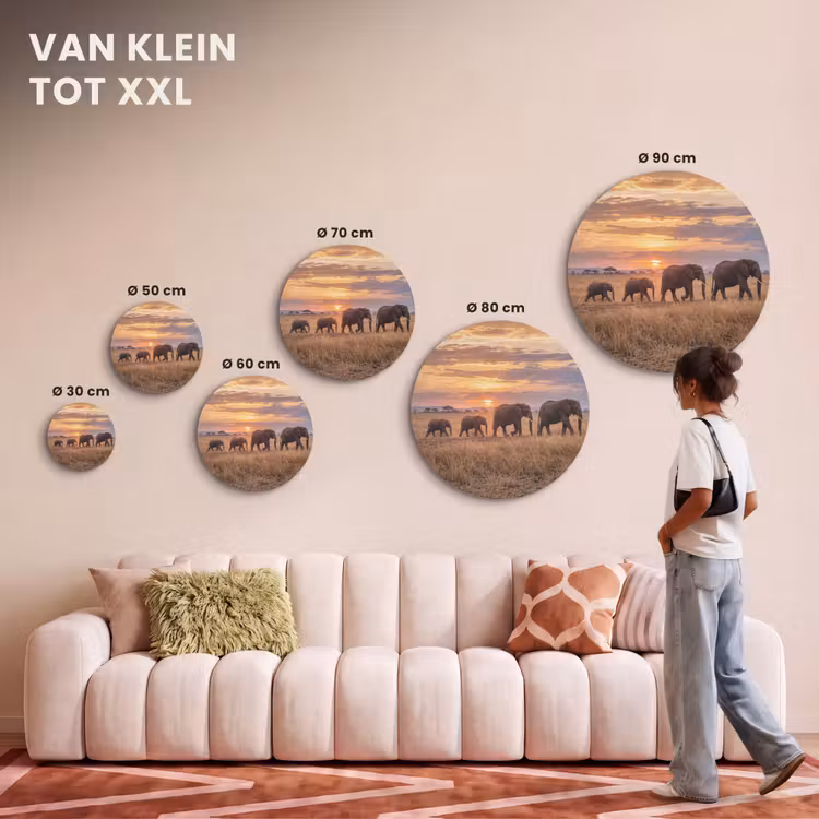 Akoestisch schilderij rond - Olifanten - Savanne - Zonsondergang - Afrika - Warm — 7