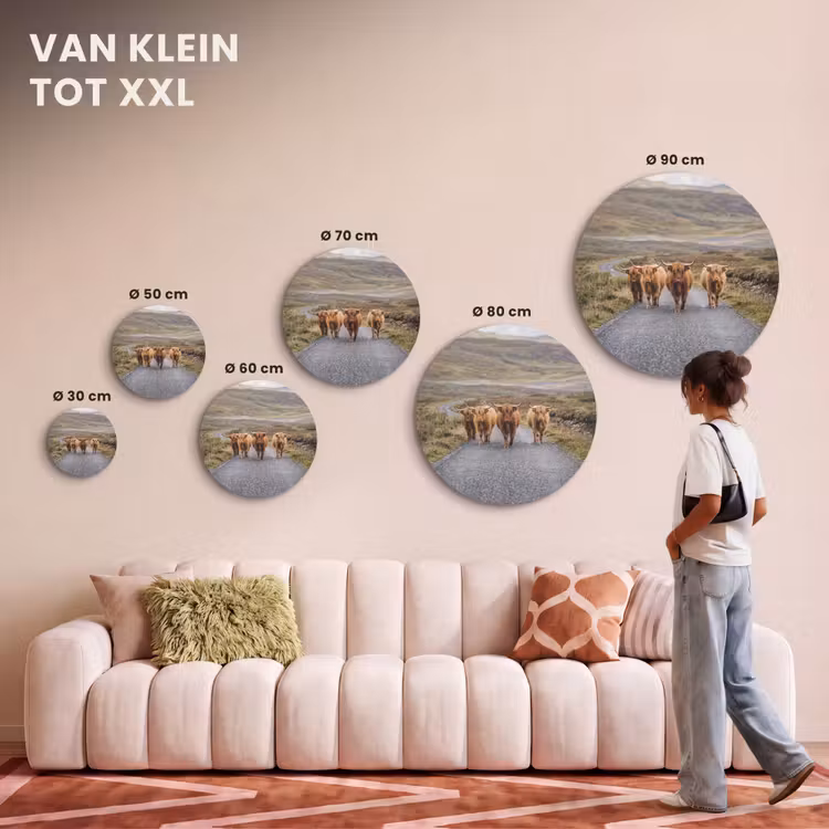 Akoestisch schilderij rond - Schotse Hooglanders - Weg - Landschap - Kudde — 7