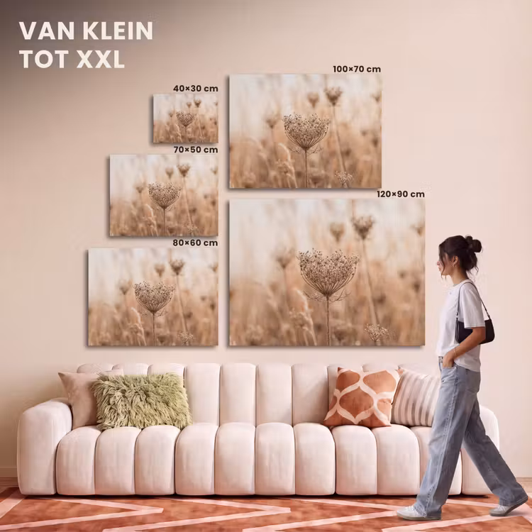 Akoestisch schilderij - Schermbloem - Droogbloem - Winter - Beige - Minimalistisch — 7