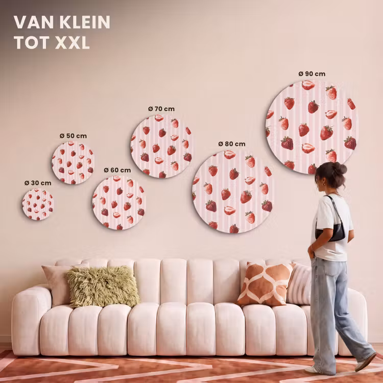 Akoestisch schilderij rond - Strepen - Aardbei - Roze — 7