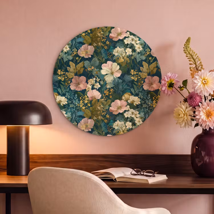 Akoestisch schilderij rond - Wilde bloemen - Botanisch - Patroon - Roze - Romantisch — 6