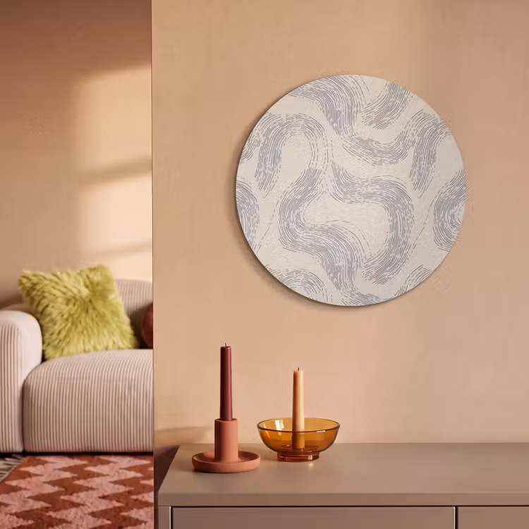 Akoestisch schilderij rond - Lijnen - Patroon - Beige - Minimalistisch — 2