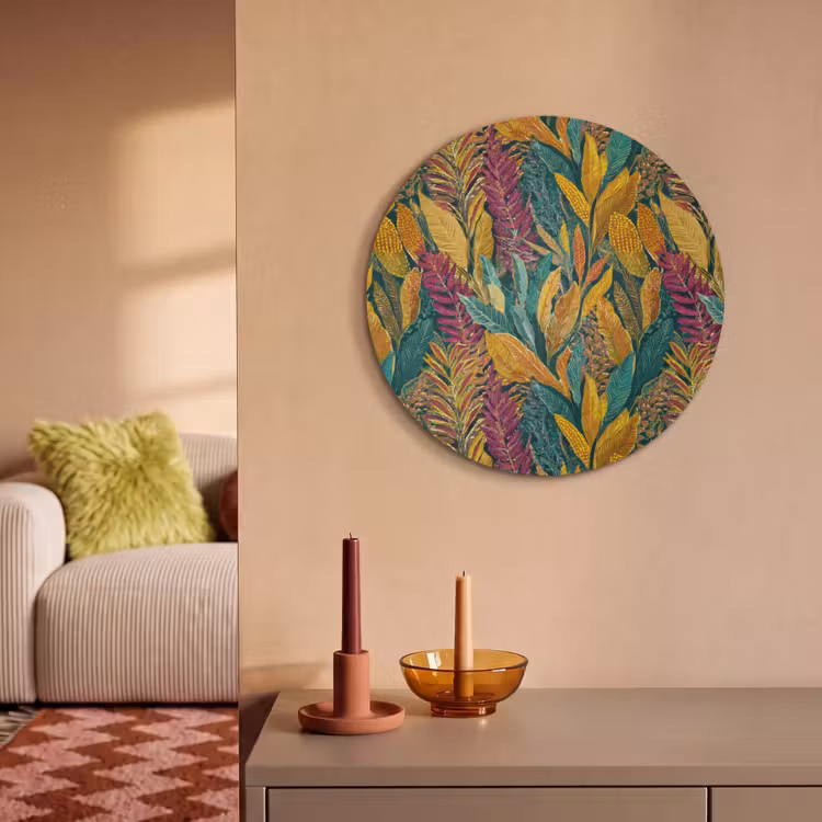 Akoestisch schilderij rond - Tropische - Botanisch - Patroon - Kleurrijk - Exotisch — 2