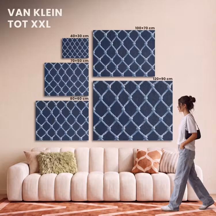 Akoestisch schilderij - Visnet - Touw - Patroon - Marineblauw — 7