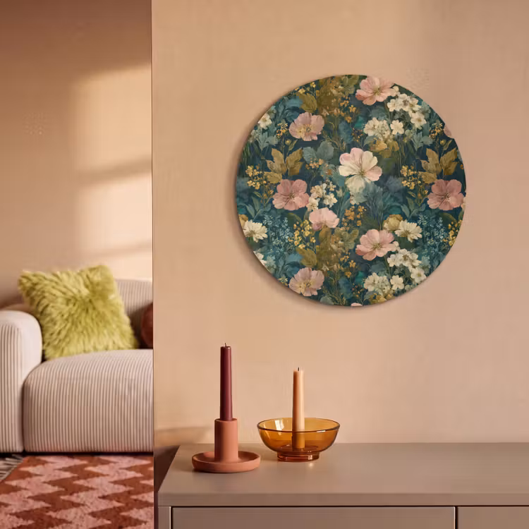 Akoestisch schilderij rond - Wilde bloemen - Botanisch - Patroon - Roze - Romantisch — 2