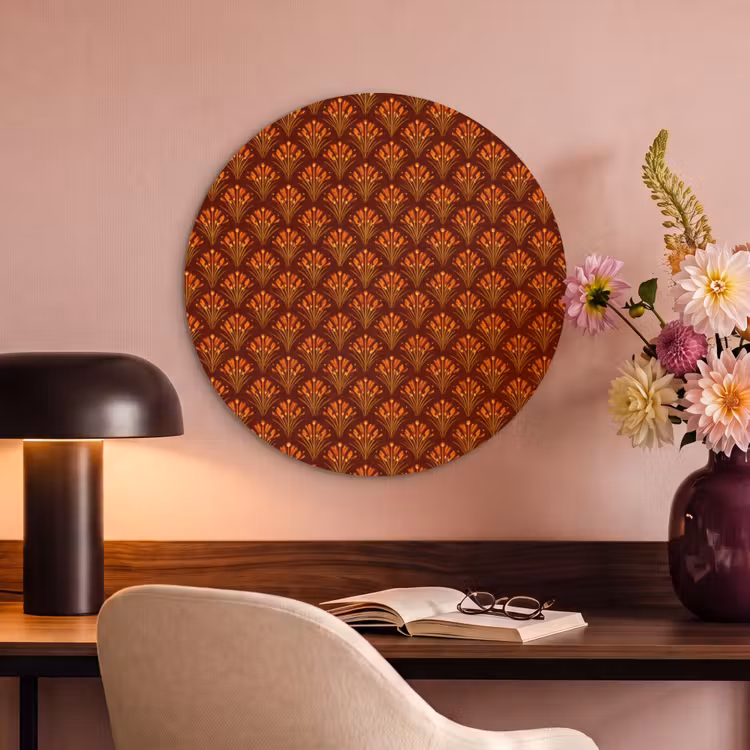 Akoestisch schilderij rond - Waaiers - Art Deco - Botanisch - Roestbruin - Oranje — 6