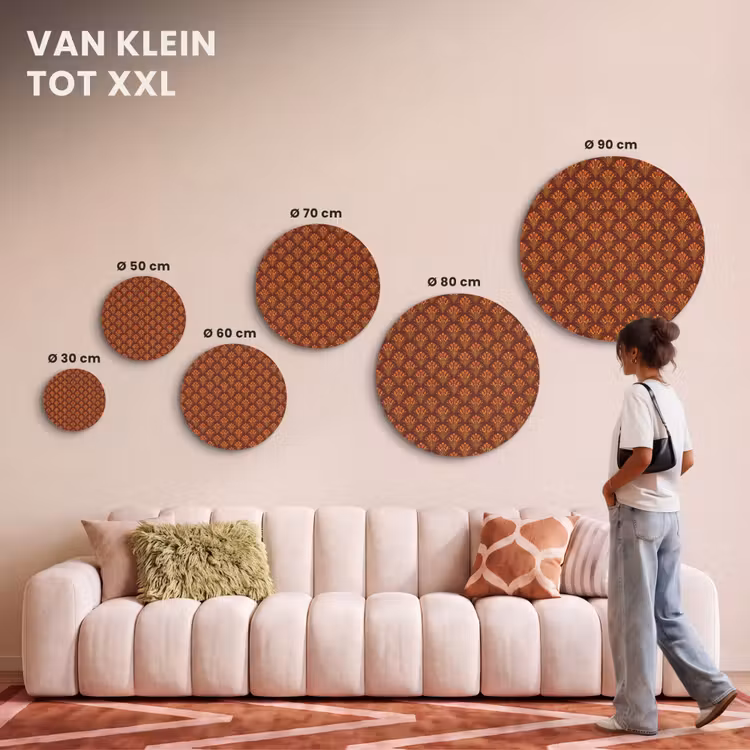 Akoestisch schilderij rond - Waaiers - Art Deco - Botanisch - Roestbruin - Oranje — 7