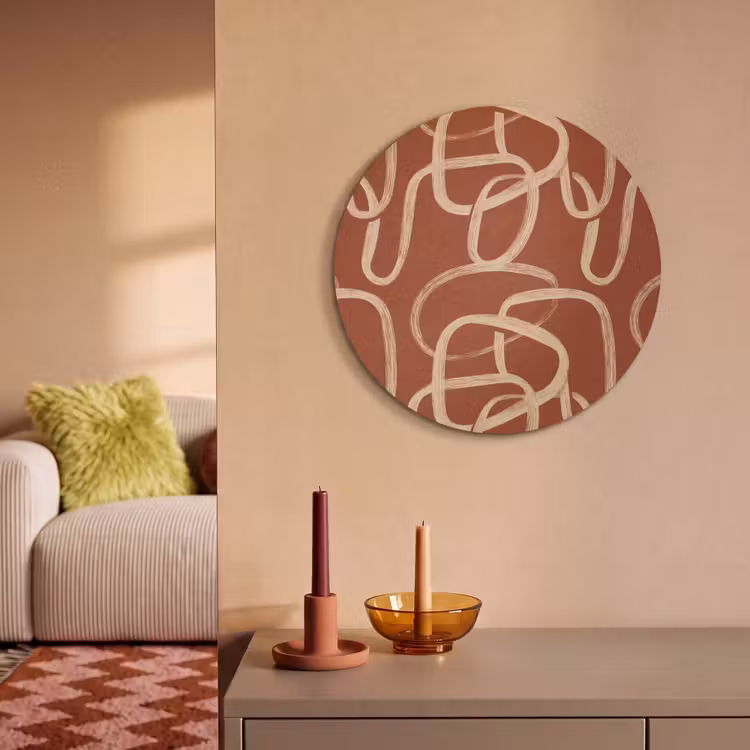 Akoestisch schilderij rond - Lijnen - Abstract - Organisch - Terracotta - Crème — 2