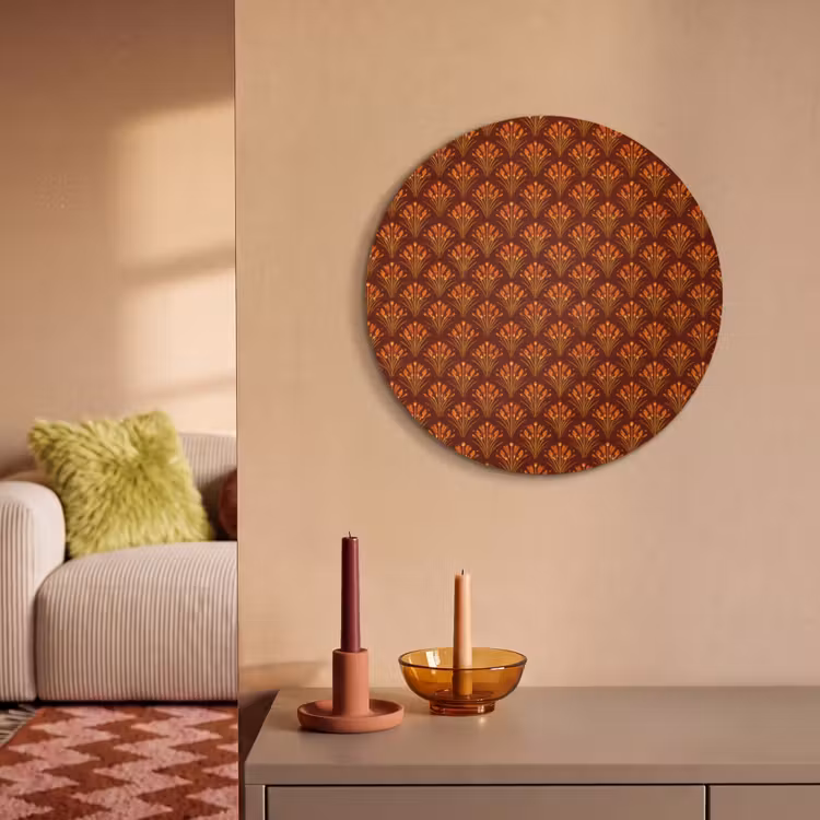 Akoestisch schilderij rond - Waaiers - Art Deco - Botanisch - Roestbruin - Oranje — 2