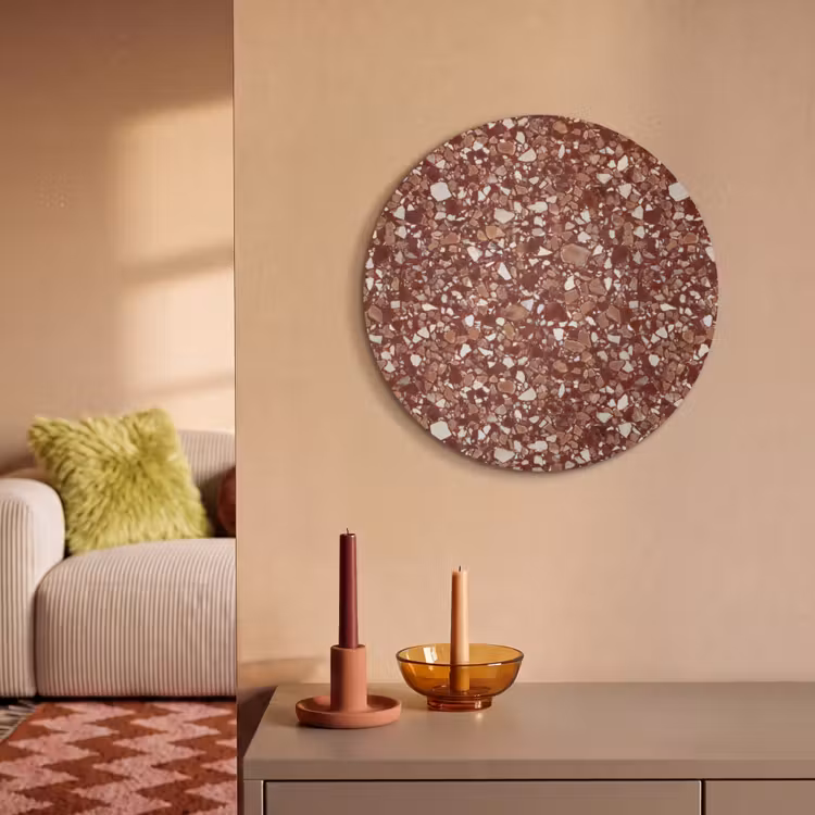 Akoestisch schilderij rond - Terrazzo - Patroon - Steentextuur - Roodbruin — 2