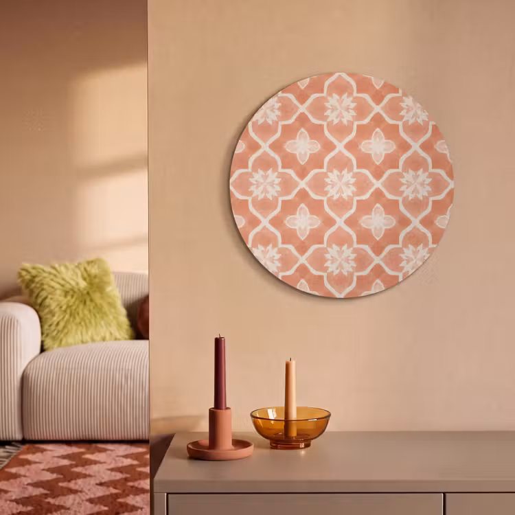 Akoestisch schilderij rond - Tegelpatroon - Arabesk - Vintage - Terracotta — 2
