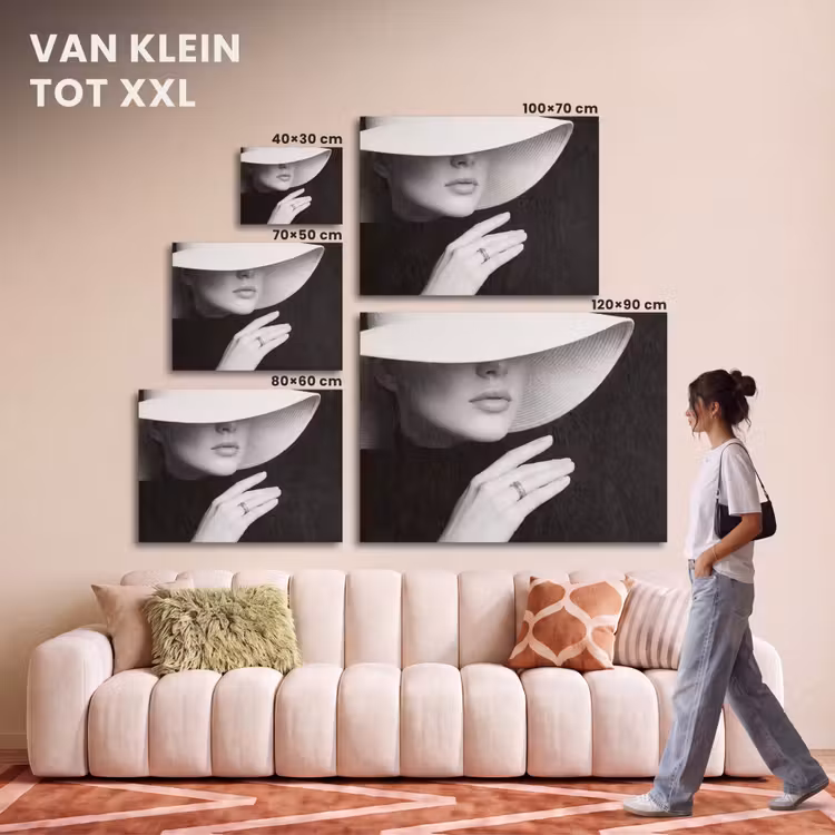 Akoestisch schilderij - Vrouw - Hoed - Hand - Zwart - Wit - Klassiek — 7