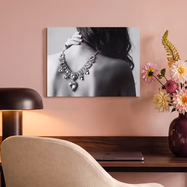 Akoestisch schilderij - Vrouw - Ketting - Fashion - Zwart - Wit — 6