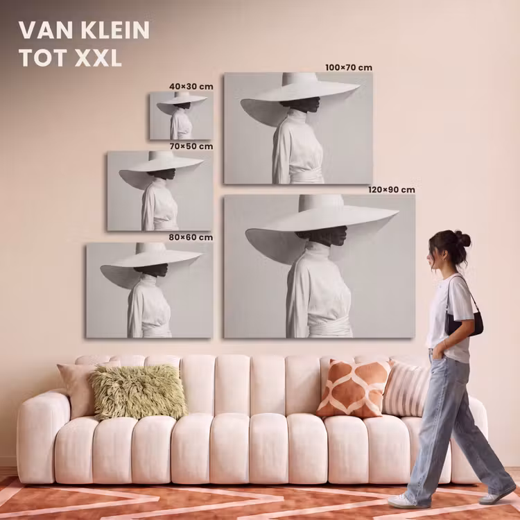 Akoestisch schilderij - Vrouw - Profiel - Hoed - Zwart - Wit - Minimalistisch — 7