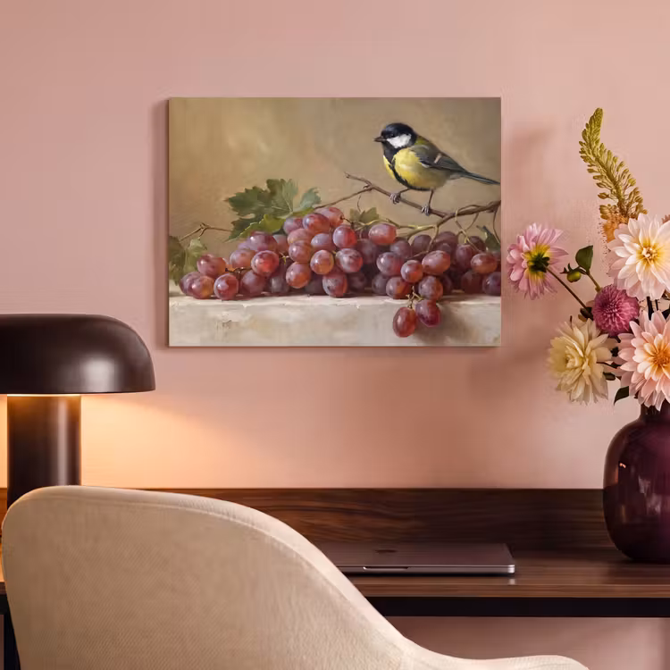 Akoestisch schilderij - Vogel - Druiven - Stilleven — 6