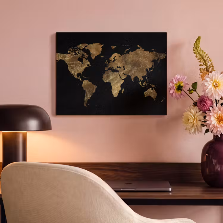 Akoestisch schilderij - Wereldkaart - Goud - Luxe - Aarde - Zwart — 6