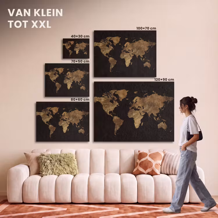 Akoestisch schilderij - Wereldkaart - Goud - Luxe - Aarde - Zwart — 7
