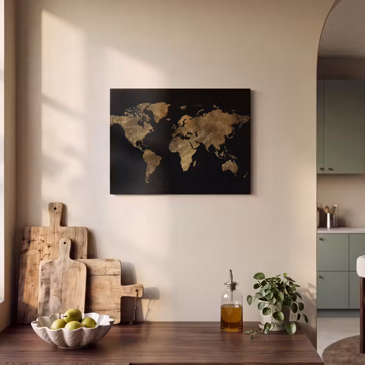 Akoestisch schilderij - Wereldkaart - Goud - Luxe - Aarde - Zwart — 4