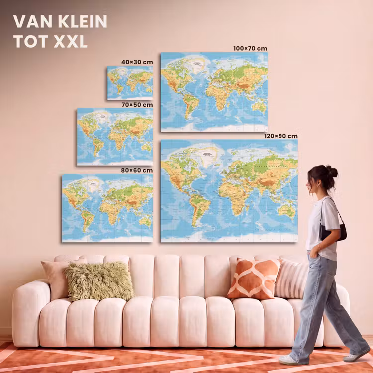 Akoestisch schilderij - Wereldkaart - Staatkundig - Blauw - Aarde - Educatief — 7