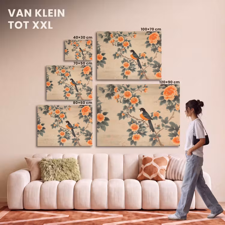 Akoestisch schilderij - Vogel - Tak - Bloemen - Oranje — 7