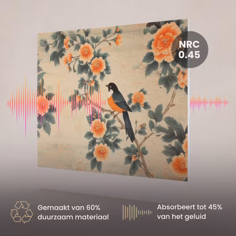 Akoestisch schilderij - Vogel - Tak - Bloemen - Oranje — 3