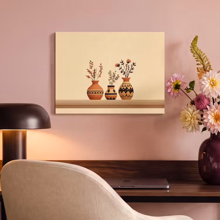 Akoestisch schilderij - Vazen - Bloemen - Bladeren - Minimalistisch — 6