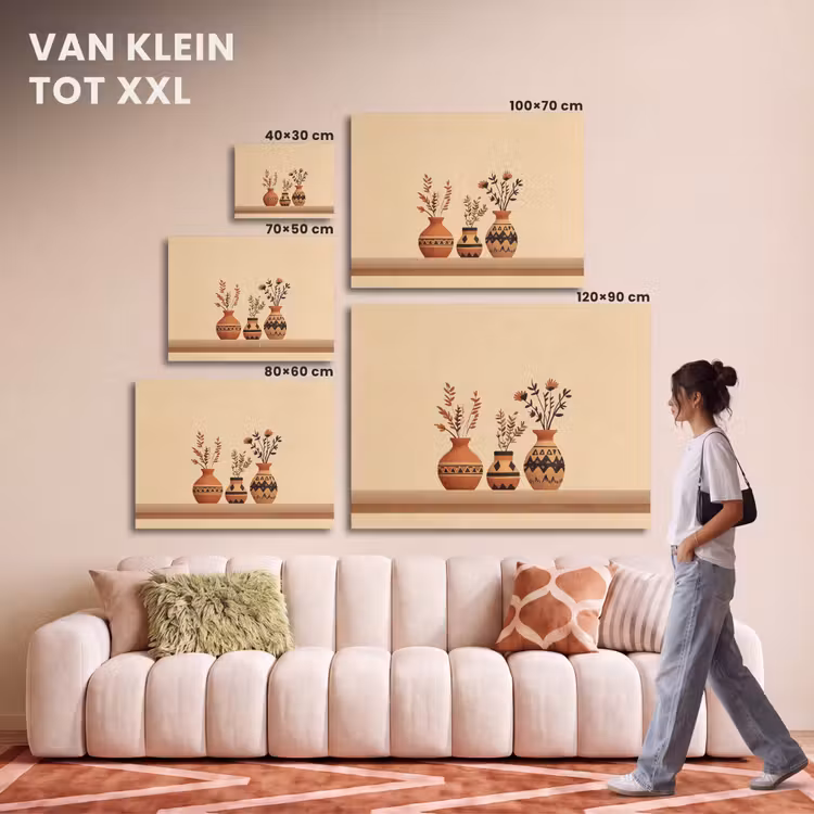Akoestisch schilderij - Vazen - Bloemen - Bladeren - Minimalistisch — 7