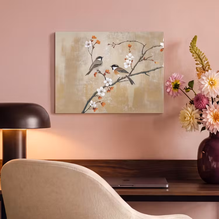 Akoestisch schilderij - Vogels - Bloesemtak - Bloemen - Oranje — 6