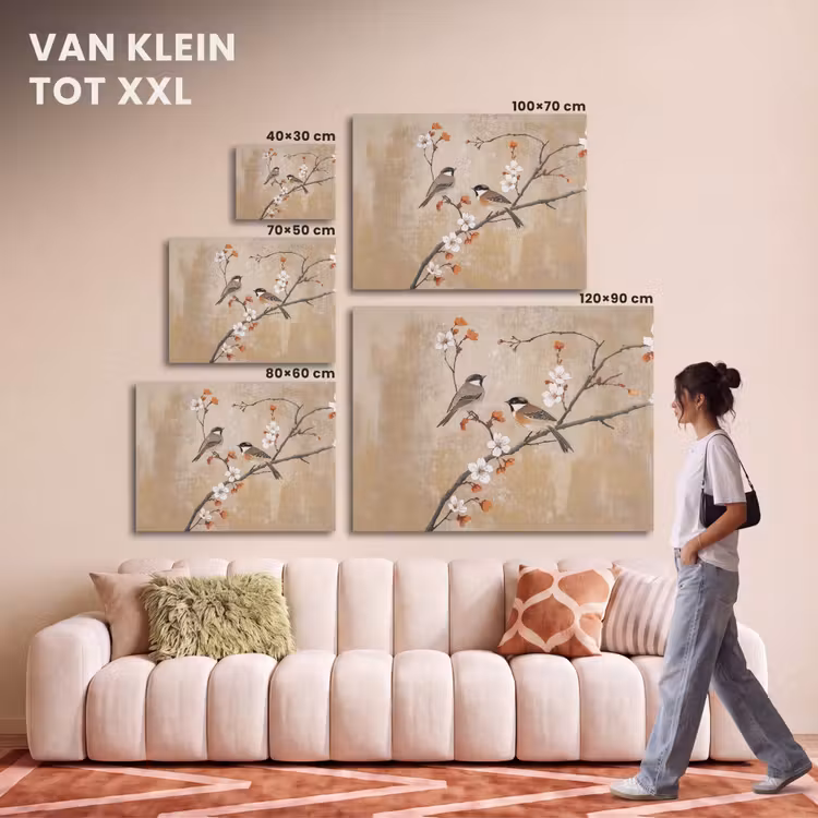 Akoestisch schilderij - Vogels - Bloesemtak - Bloemen - Oranje — 7