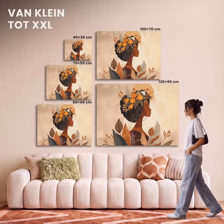 Akoestisch schilderij - Vrouw - Krullen - Bloemen - Beige — 7