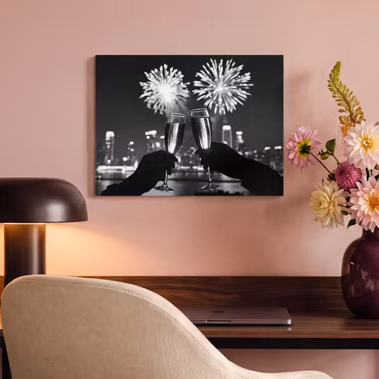 Akoestisch schilderij - Vuurwerk - Proosten - Skyline - Champagne — 6