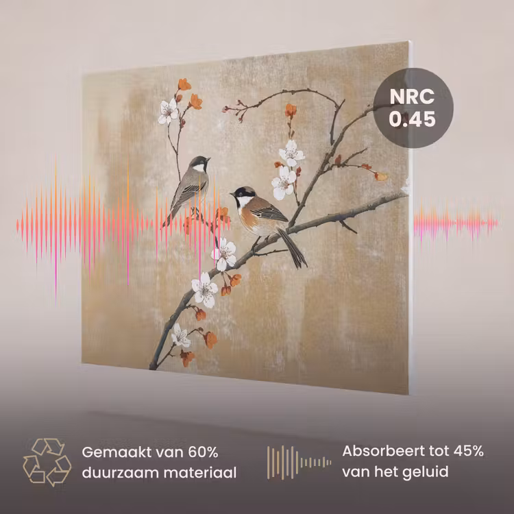 Akoestisch schilderij - Vogels - Bloesemtak - Bloemen - Oranje — 3