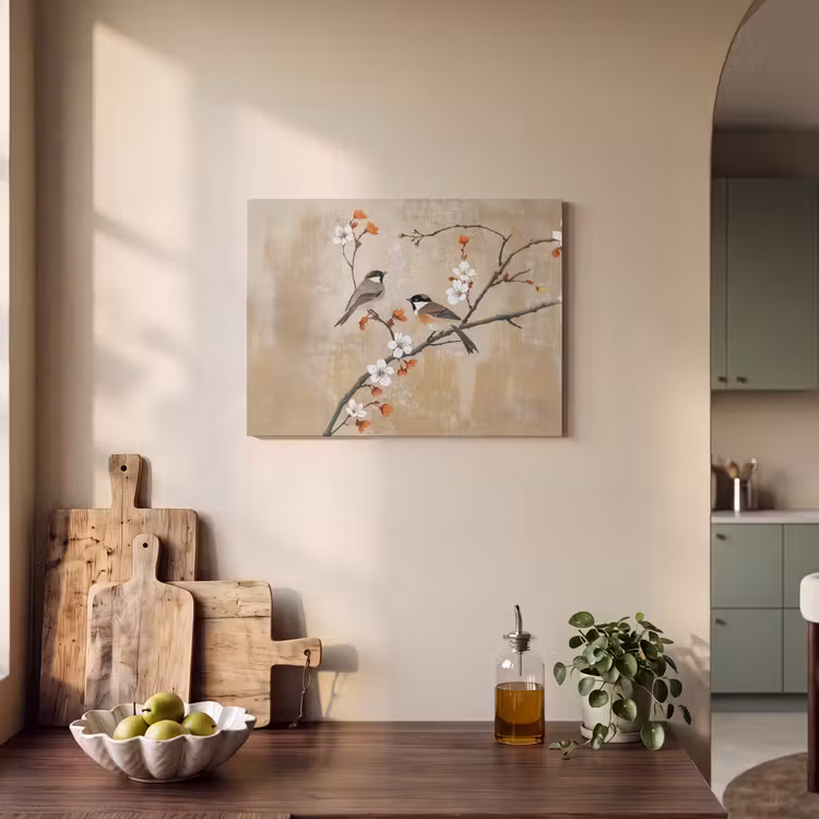 Akoestisch schilderij - Vogels - Bloesemtak - Bloemen - Oranje — 4