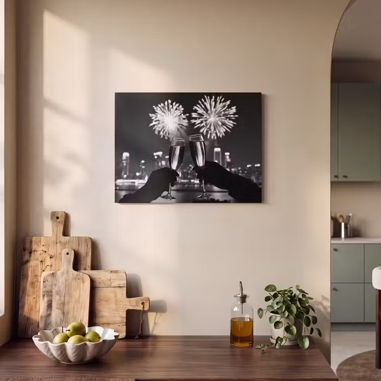 Akoestisch schilderij - Vuurwerk - Proosten - Skyline - Champagne — 4