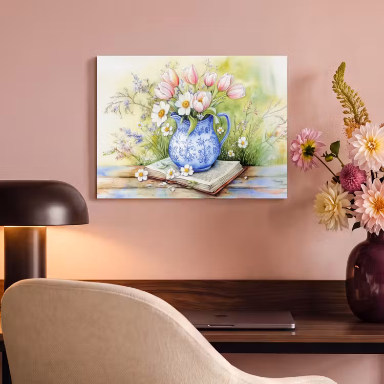 Akoestisch schilderij - Vaas - Delftsblauw - Madeliefjes — 6