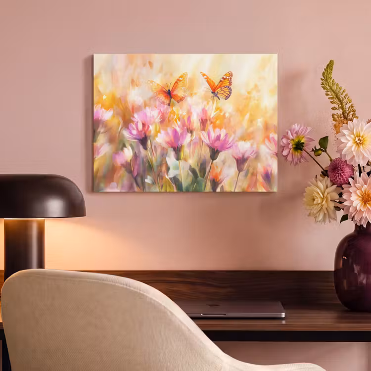 Akoestisch schilderij - Vlinders - Oranje - Bloemen — 6