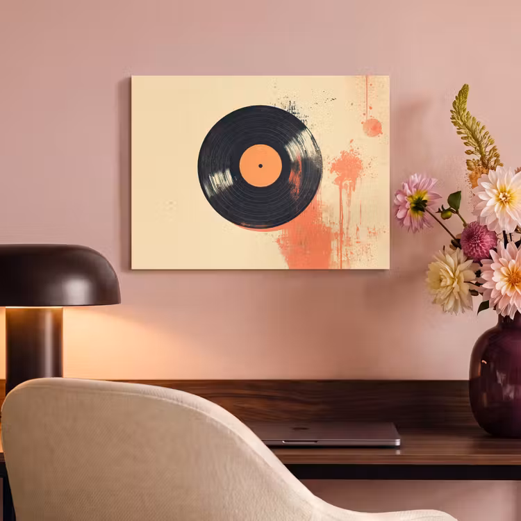 Akoestisch schilderij - Vinylplaat - Zwart - Verfspatten - Retro — 6