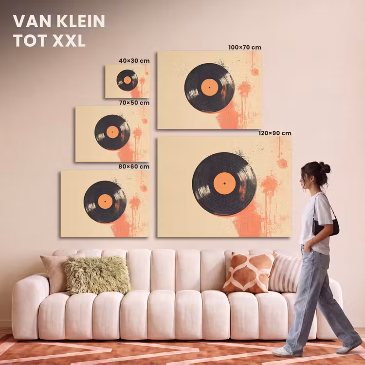 Akoestisch schilderij - Vinylplaat - Zwart - Verfspatten - Retro — 7