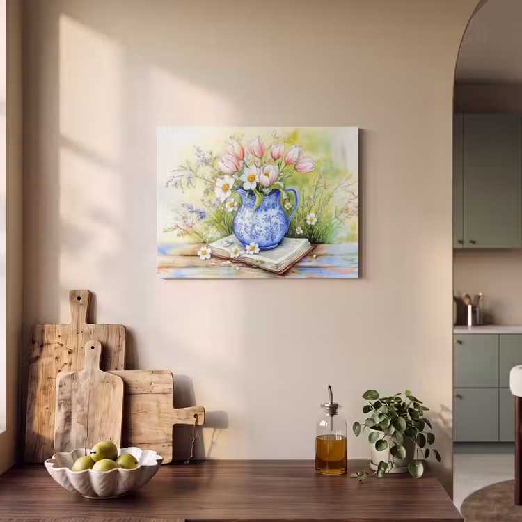 Akoestisch schilderij - Vaas - Delftsblauw - Madeliefjes — 4