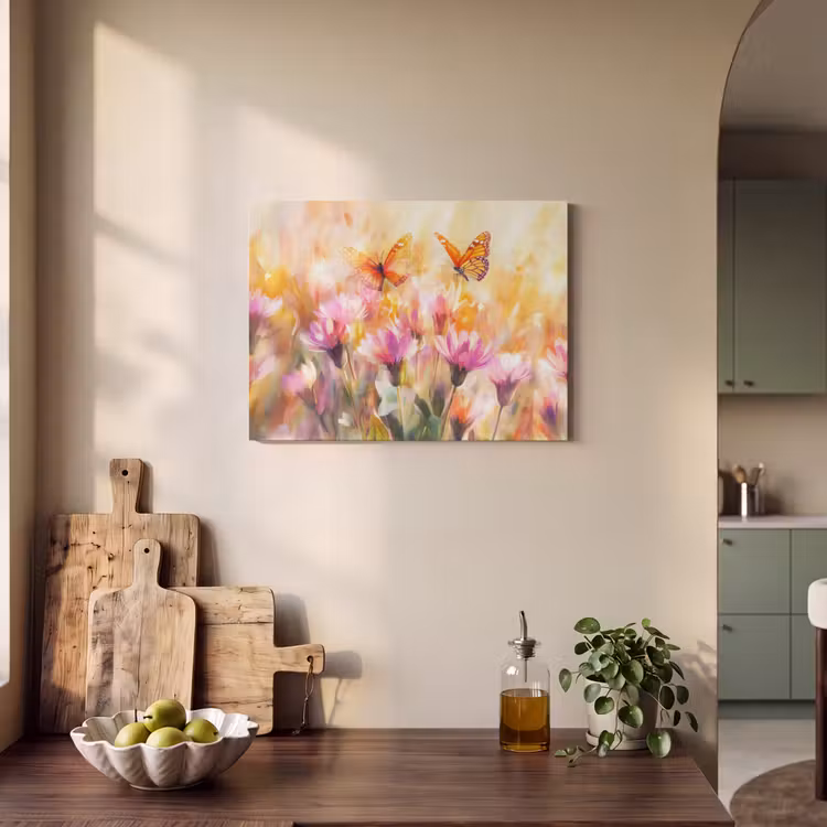 Akoestisch schilderij - Vlinders - Oranje - Bloemen — 4
