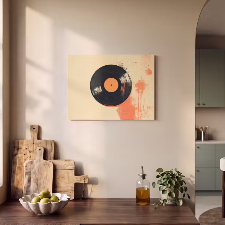 Akoestisch schilderij - Vinylplaat - Zwart - Verfspatten - Retro — 4
