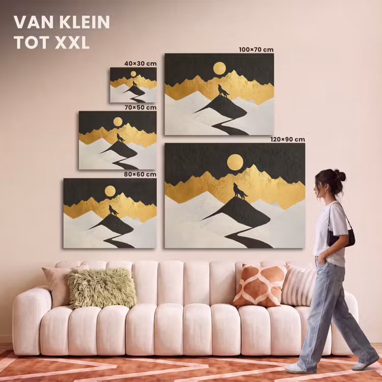 Akoestisch schilderij - Wolf - Bergen - Maan - Zwart — 7
